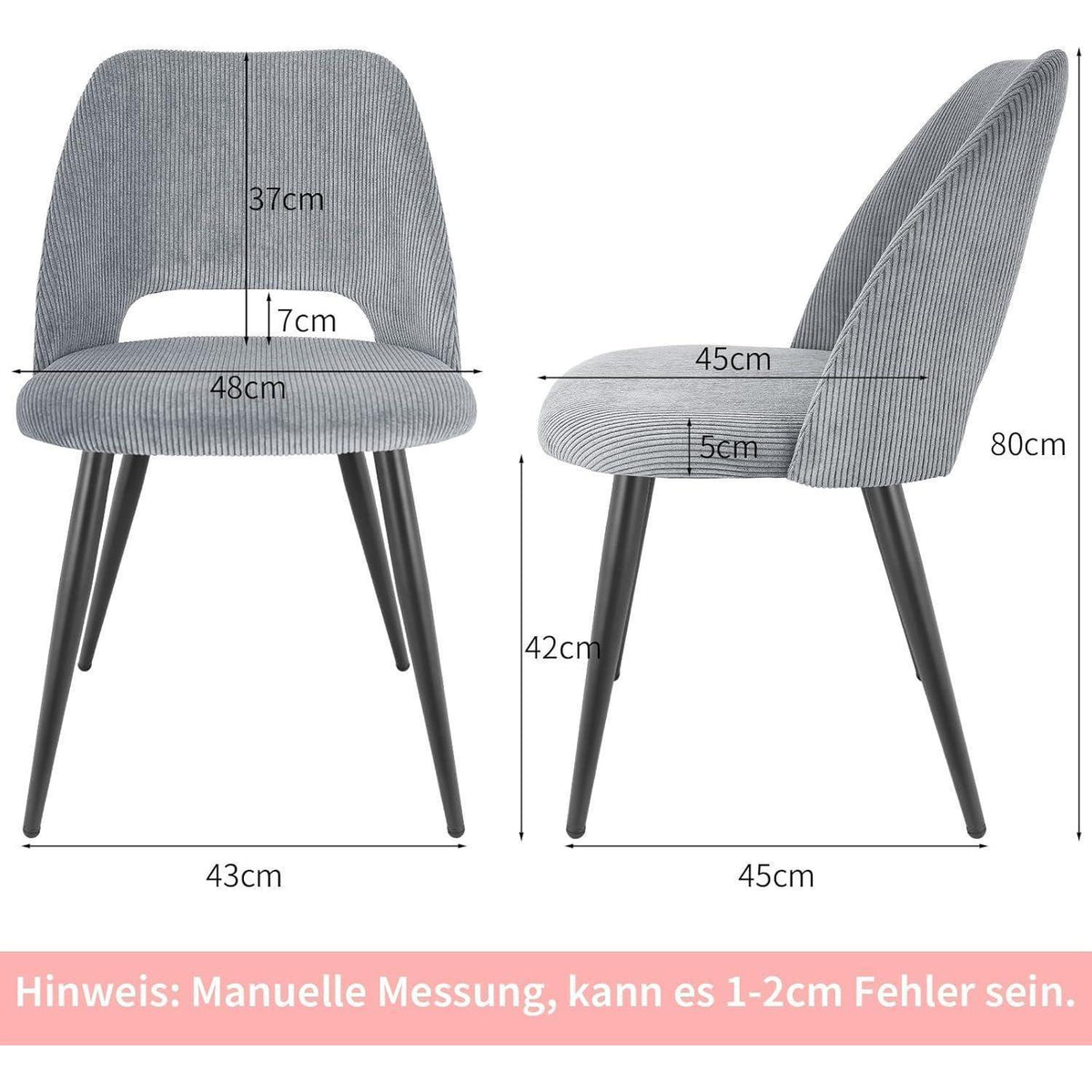 8x Esszimmerstuhl Grau Kordsamt Gepolstert, Ergonomisch & Robust
