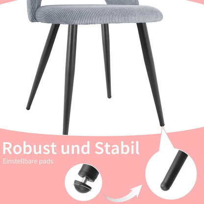 8x Esszimmerstuhl Grau Kordsamt Gepolstert, Ergonomisch & Robust