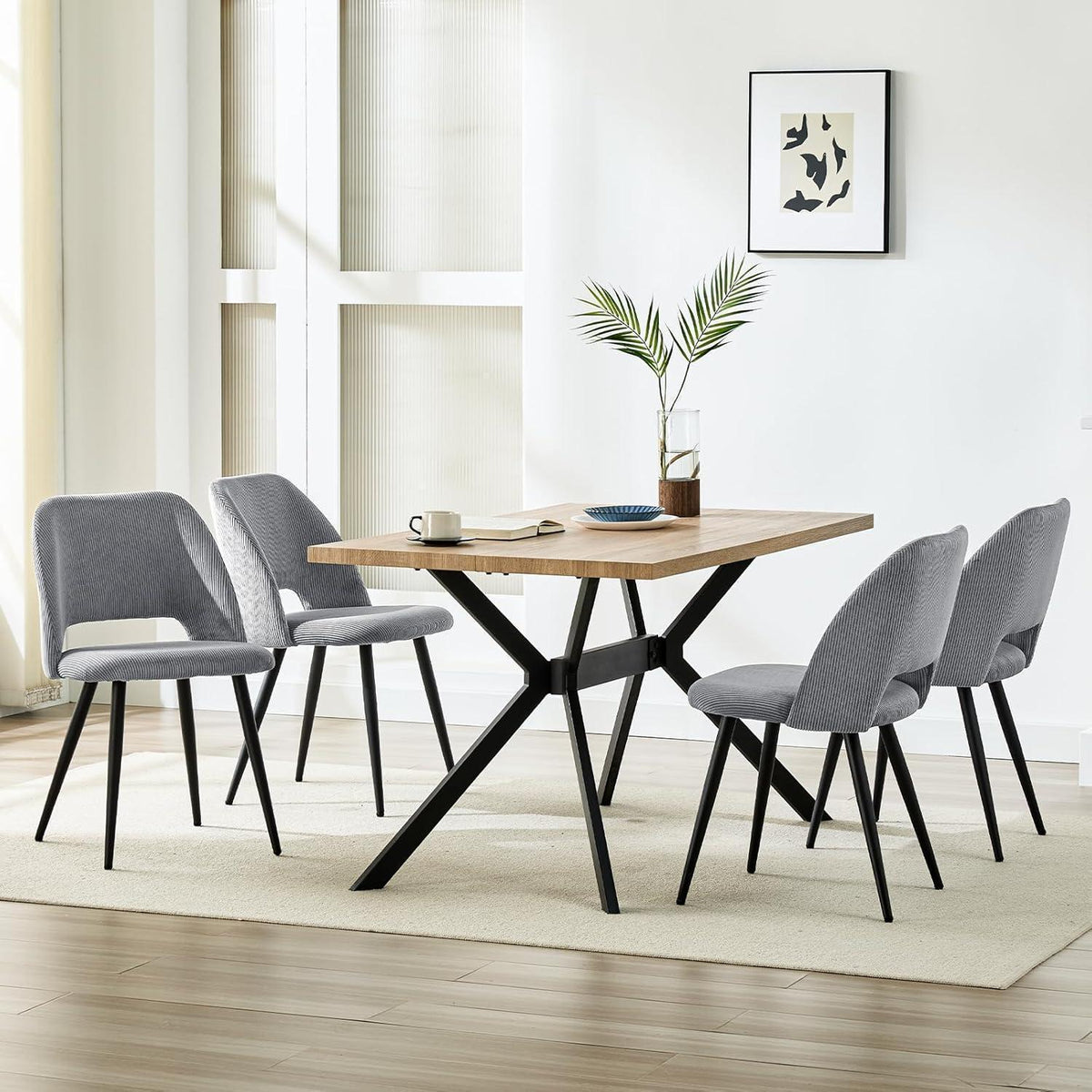 8x Esszimmerstuhl Grau Kordsamt Gepolstert, Ergonomisch & Robust