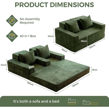 Bequemes Schlafsofa mit Cordstoff & Getränkehaltern