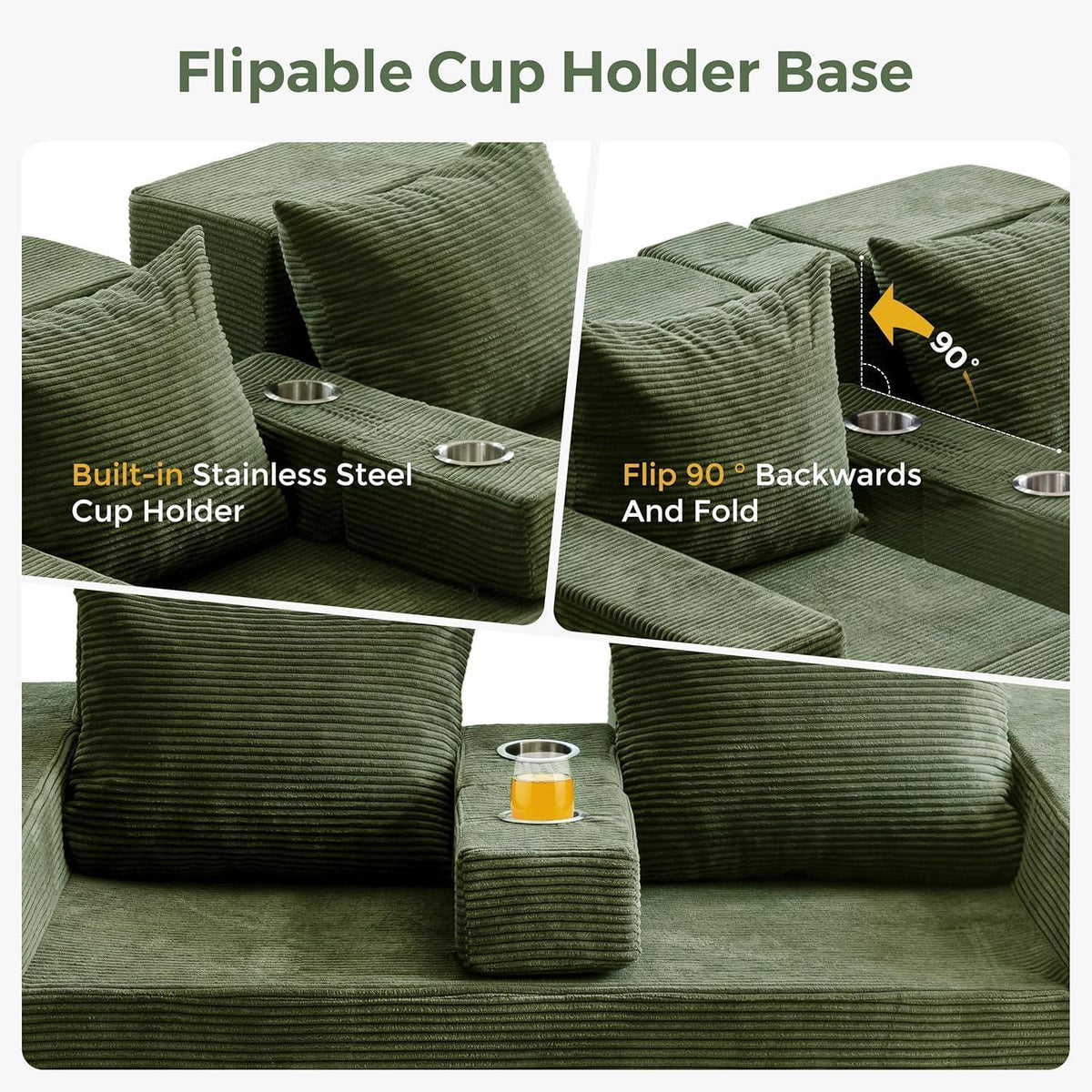 Bequemes Schlafsofa mit Cordstoff & Getränkehaltern