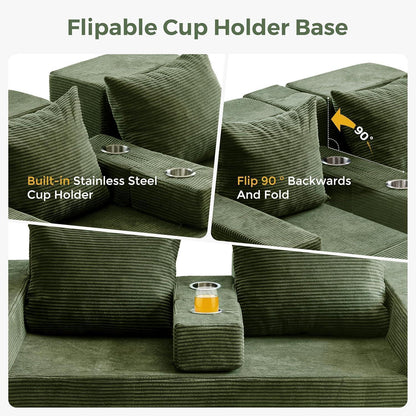Bequemes Schlafsofa mit Cordstoff & Getränkehaltern