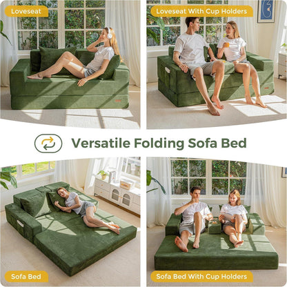 Bequemes Schlafsofa mit Cordstoff & Getränkehaltern