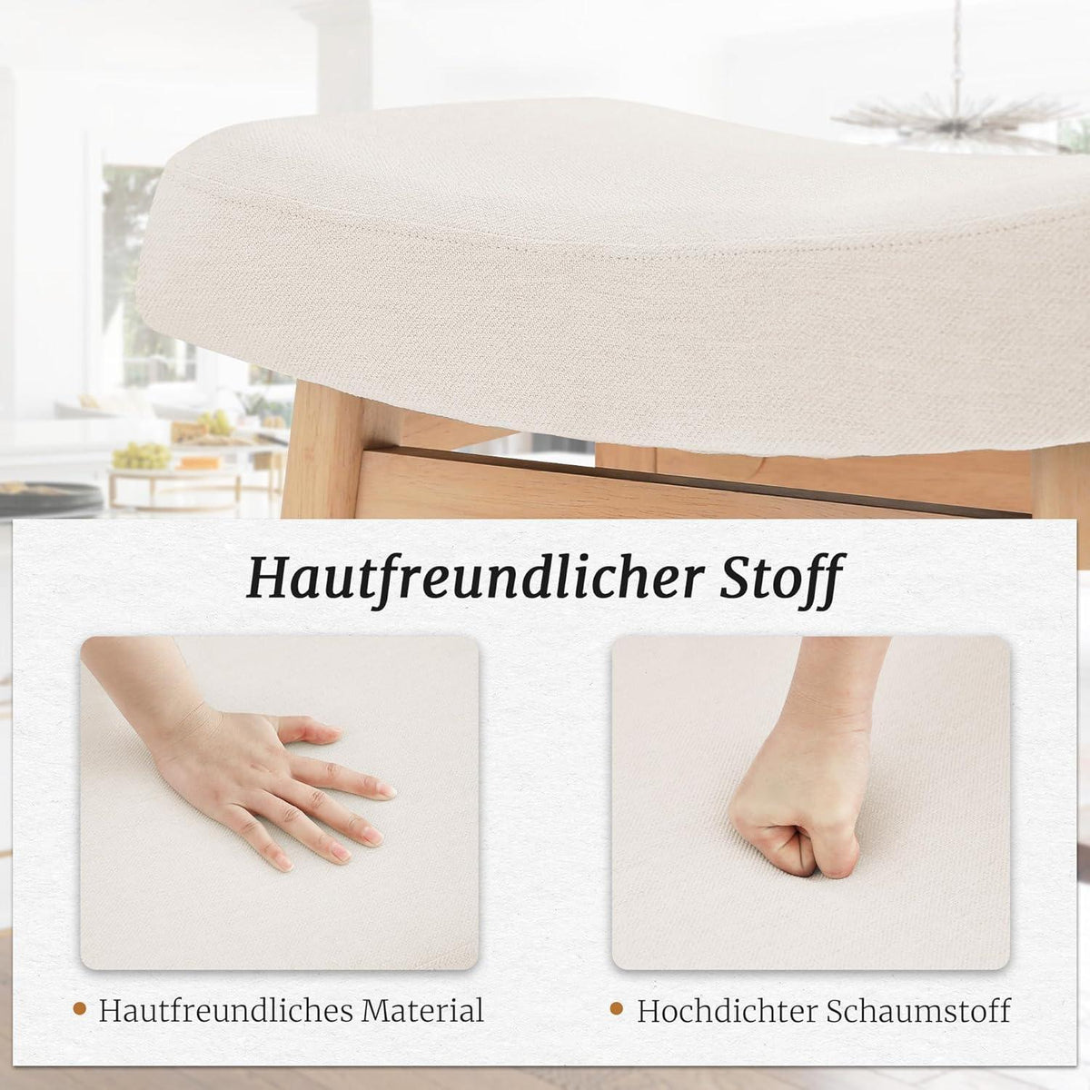 Barhocker Set 4er – Beige, 61cm, Stoff Sitzfläche