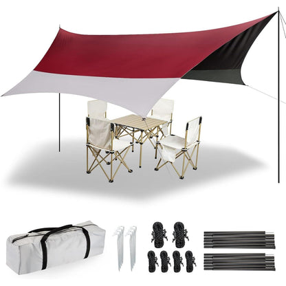 Ultraleichte Camping Tarp 3,7x4,3m wasserdicht & UV-Schutz Rot/Grau