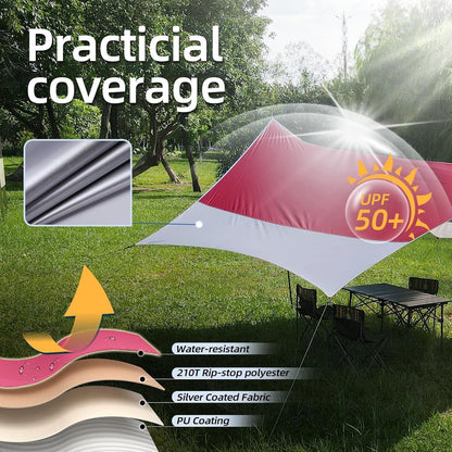 Ultraleichte Camping Tarp 3,7x4,3m wasserdicht & UV-Schutz Rot/Grau