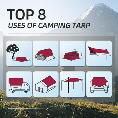 Ultraleichte Camping Tarp 3,7x4,3m wasserdicht & UV-Schutz Rot/Grau