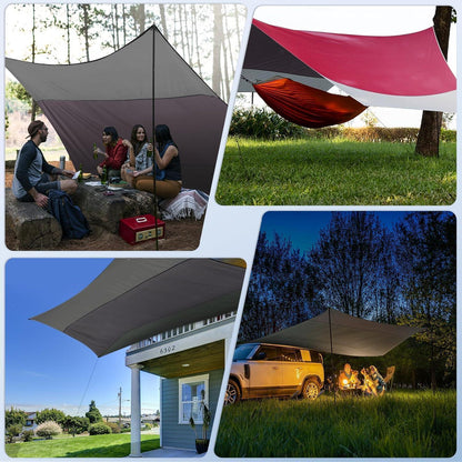 Ultraleichte Camping Tarp 3,7x4,3m wasserdicht & UV-Schutz Rot/Grau