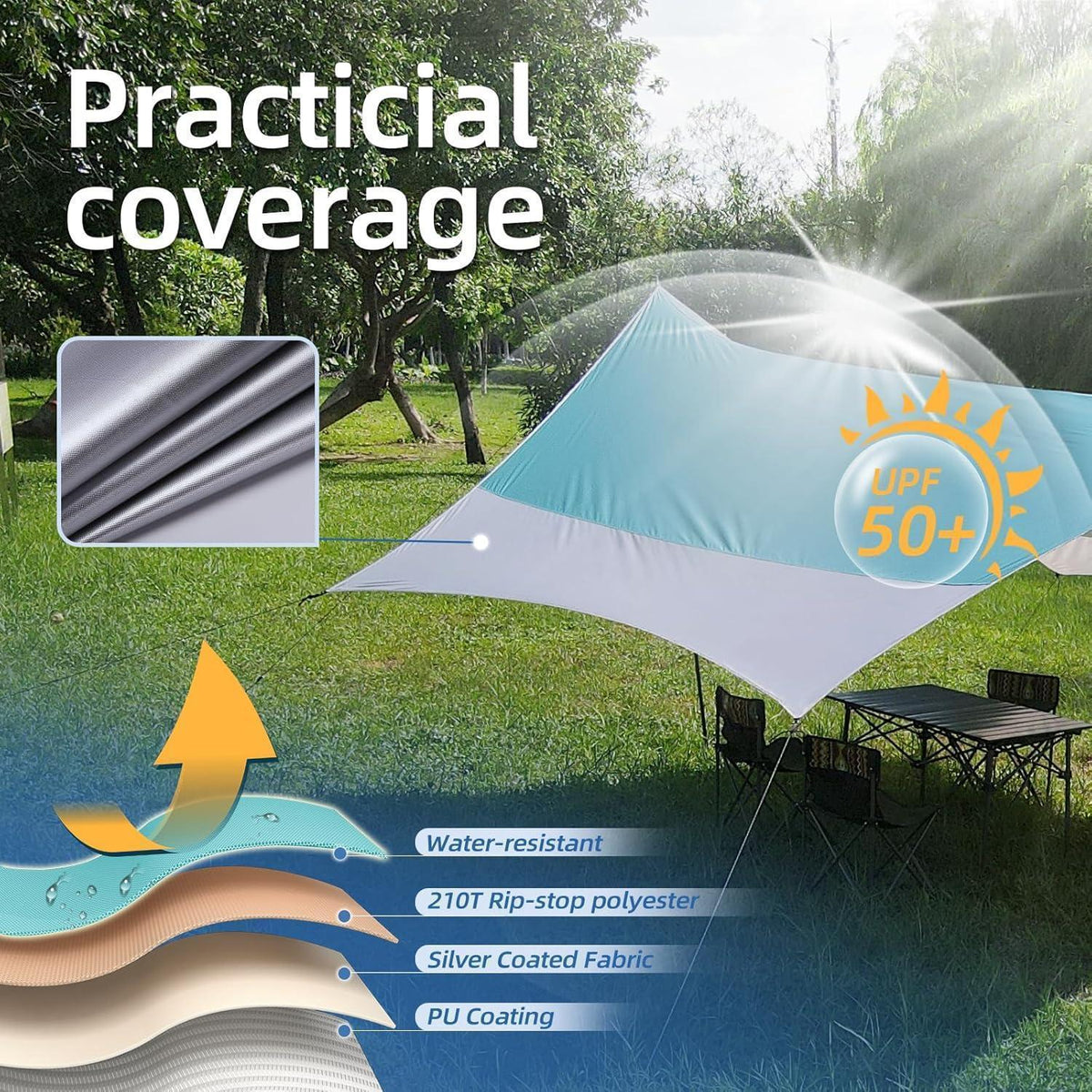 Ultraleichtes Tarp 3,7x4,3m wasserdicht & UV-Schutz Türkis/Grau