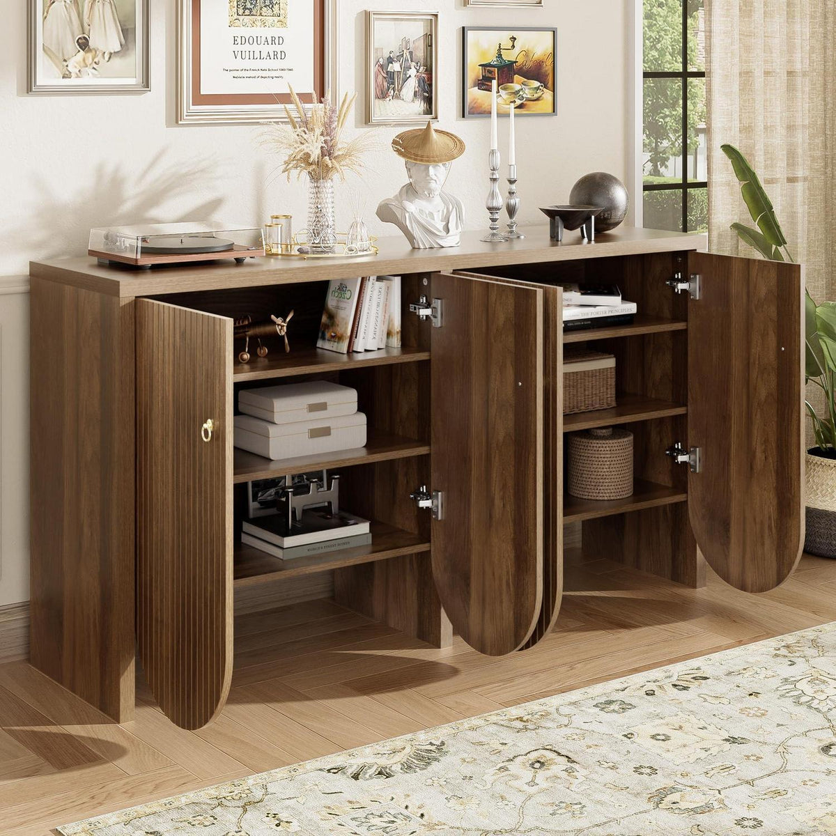 Holz Sideboard mit Schubladen & Verstellbaren Regalen (147x40x80)