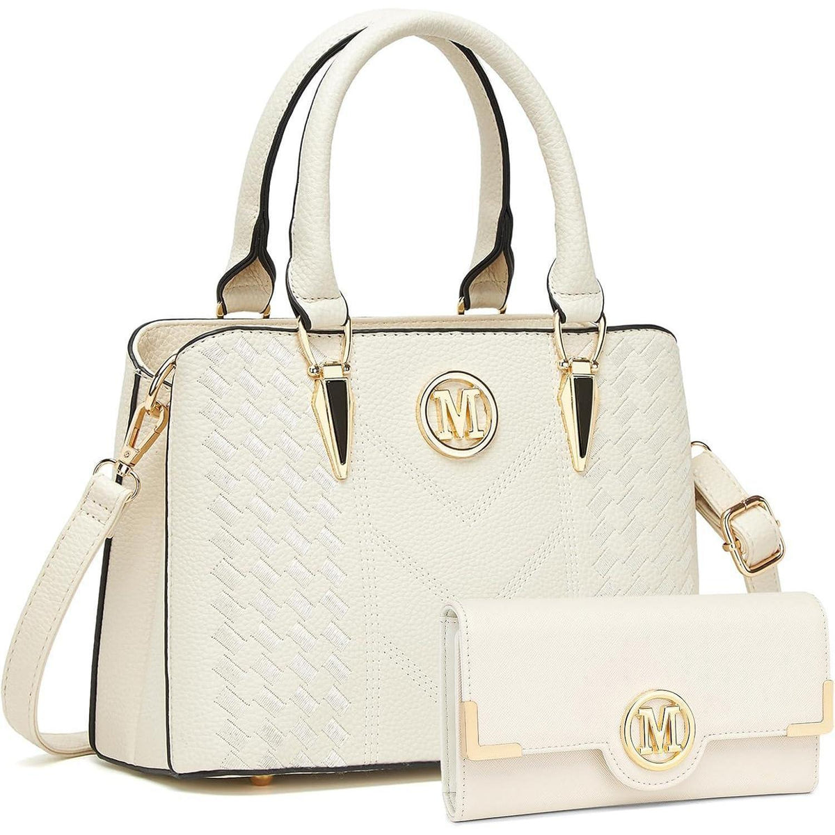 Henkeltasche Damen mittelgroß mit Geldbörse Beige Lychee Muster