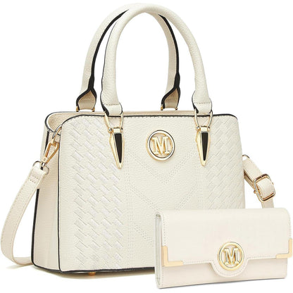 Henkeltasche Damen mittelgroß mit Geldbörse Beige Lychee Muster