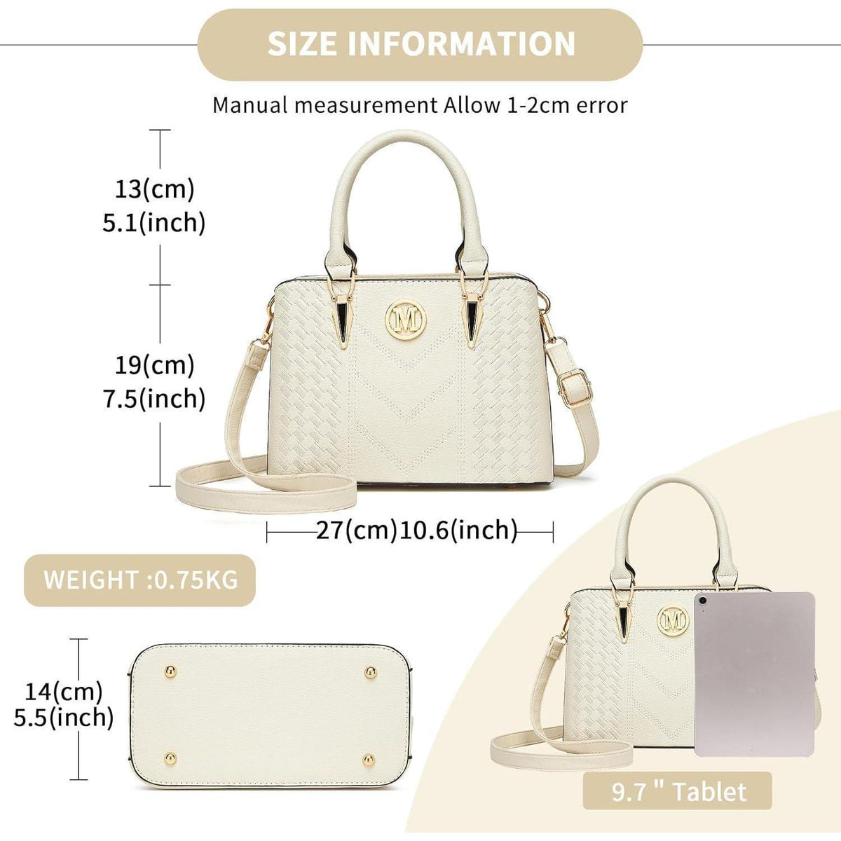 Henkeltasche Damen mittelgroß mit Geldbörse Beige Lychee Muster