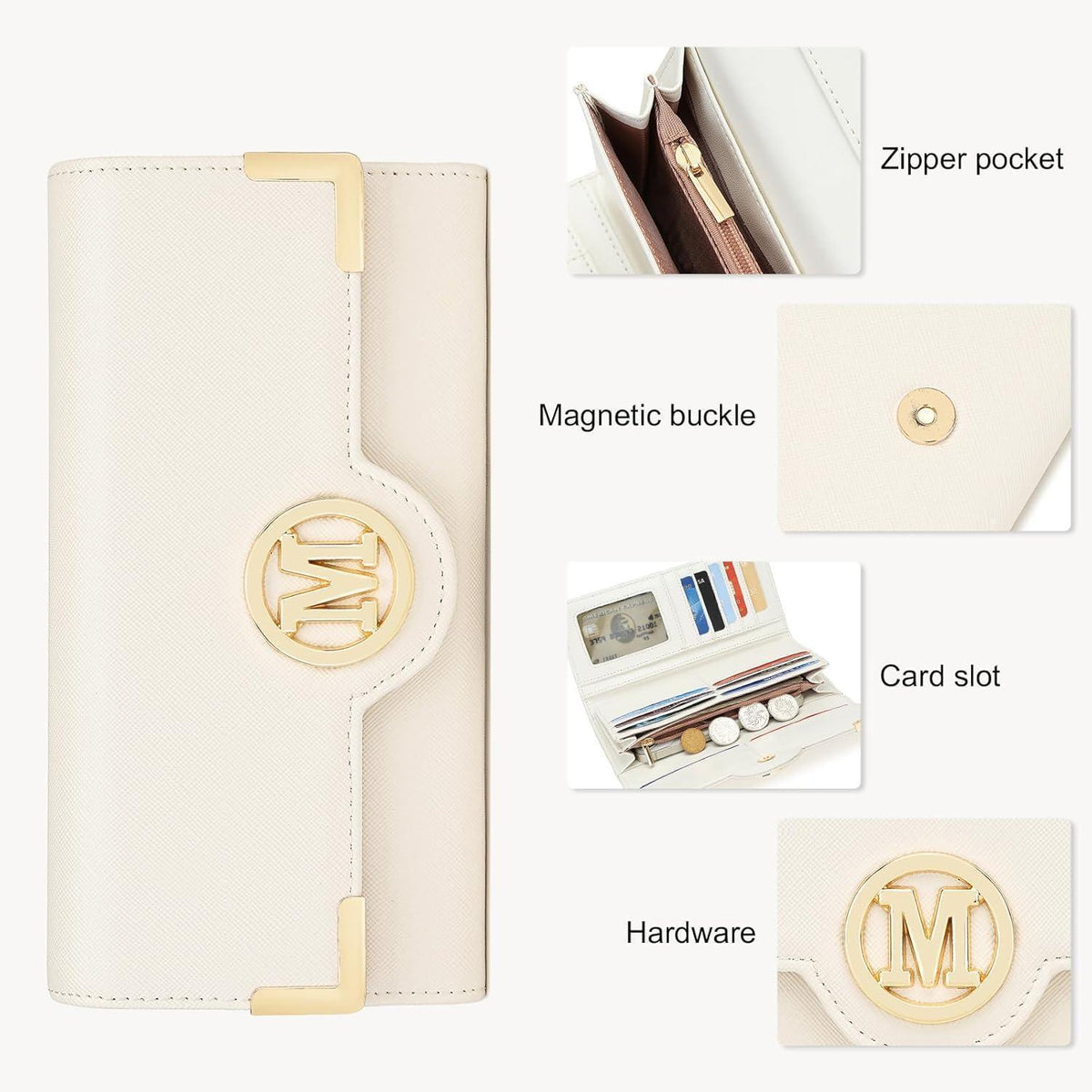 Henkeltasche Damen mittelgroß mit Geldbörse Beige Lychee Muster