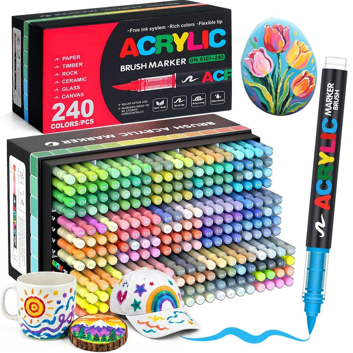 Acrylstifte Set 240 Farben – Pinselspitze für Steine, Glas & mehr