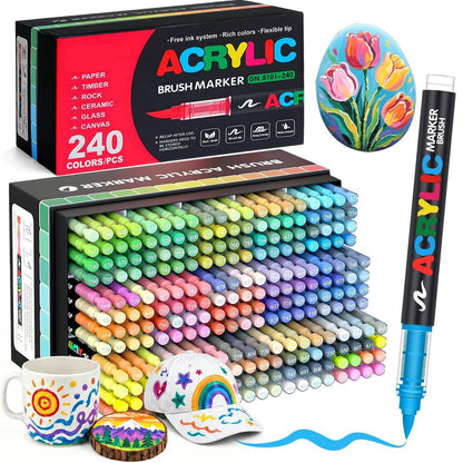 Acrylstifte Set 240 Farben – Pinselspitze für Steine, Glas & mehr