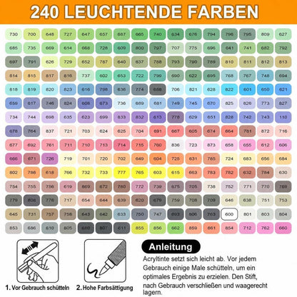 Acrylstifte Set 240 Farben – Pinselspitze für Steine, Glas & mehr