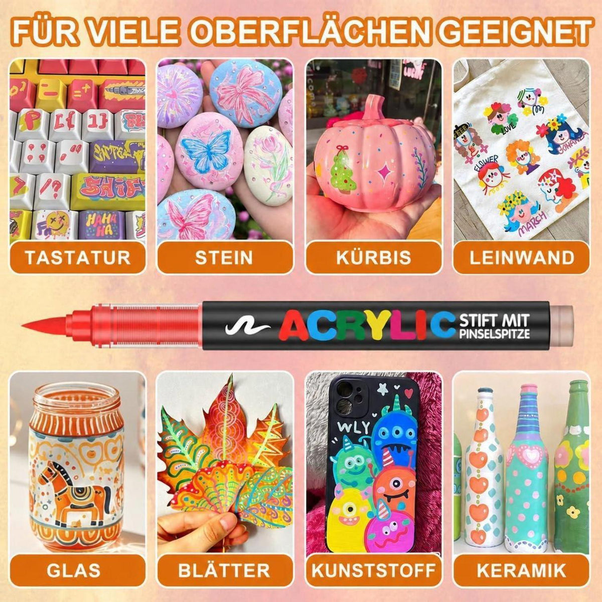 Acrylstifte Set 240 Farben – Pinselspitze für Steine, Glas & mehr