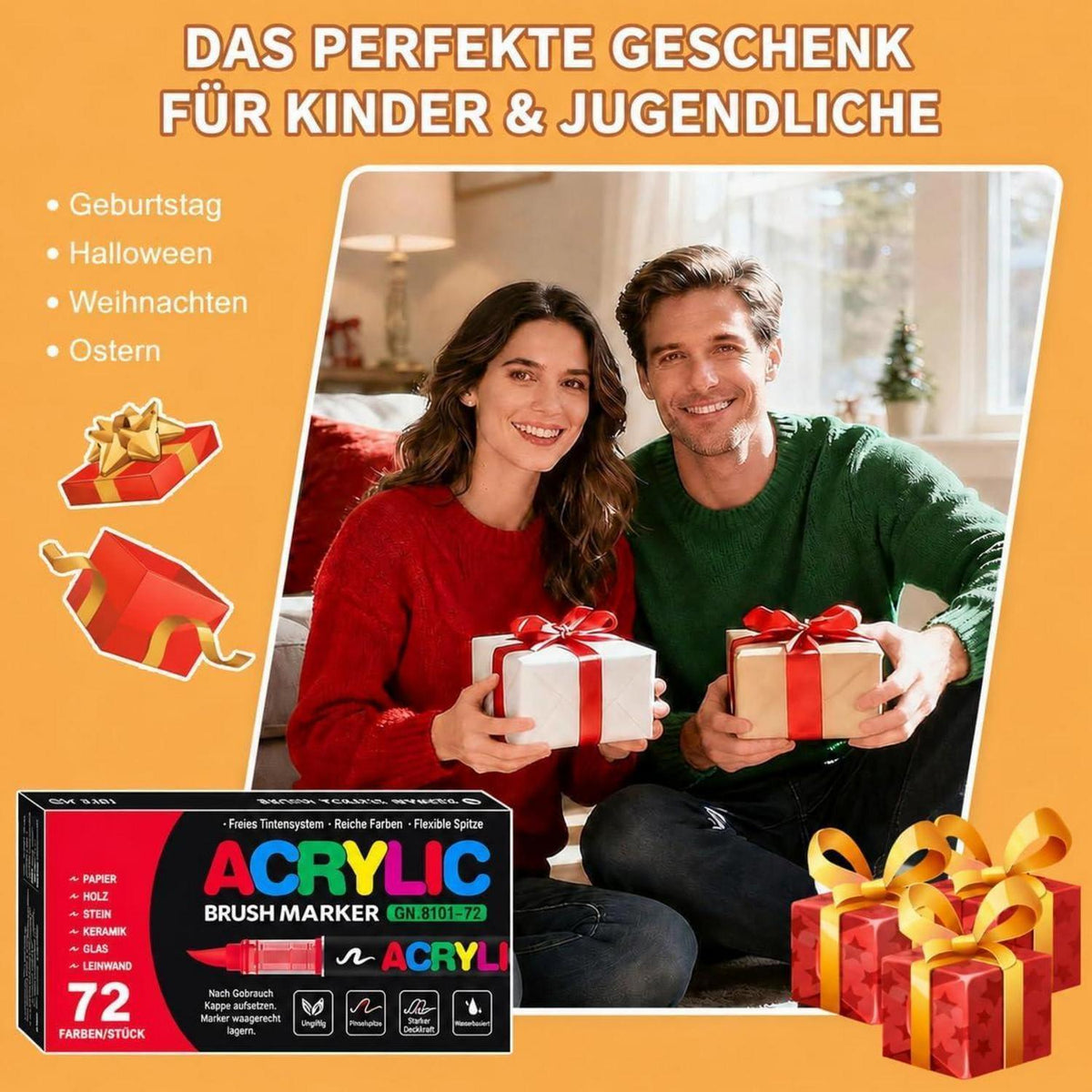 Acrylstifte Set 240 Farben – Pinselspitze für Steine, Glas & mehr