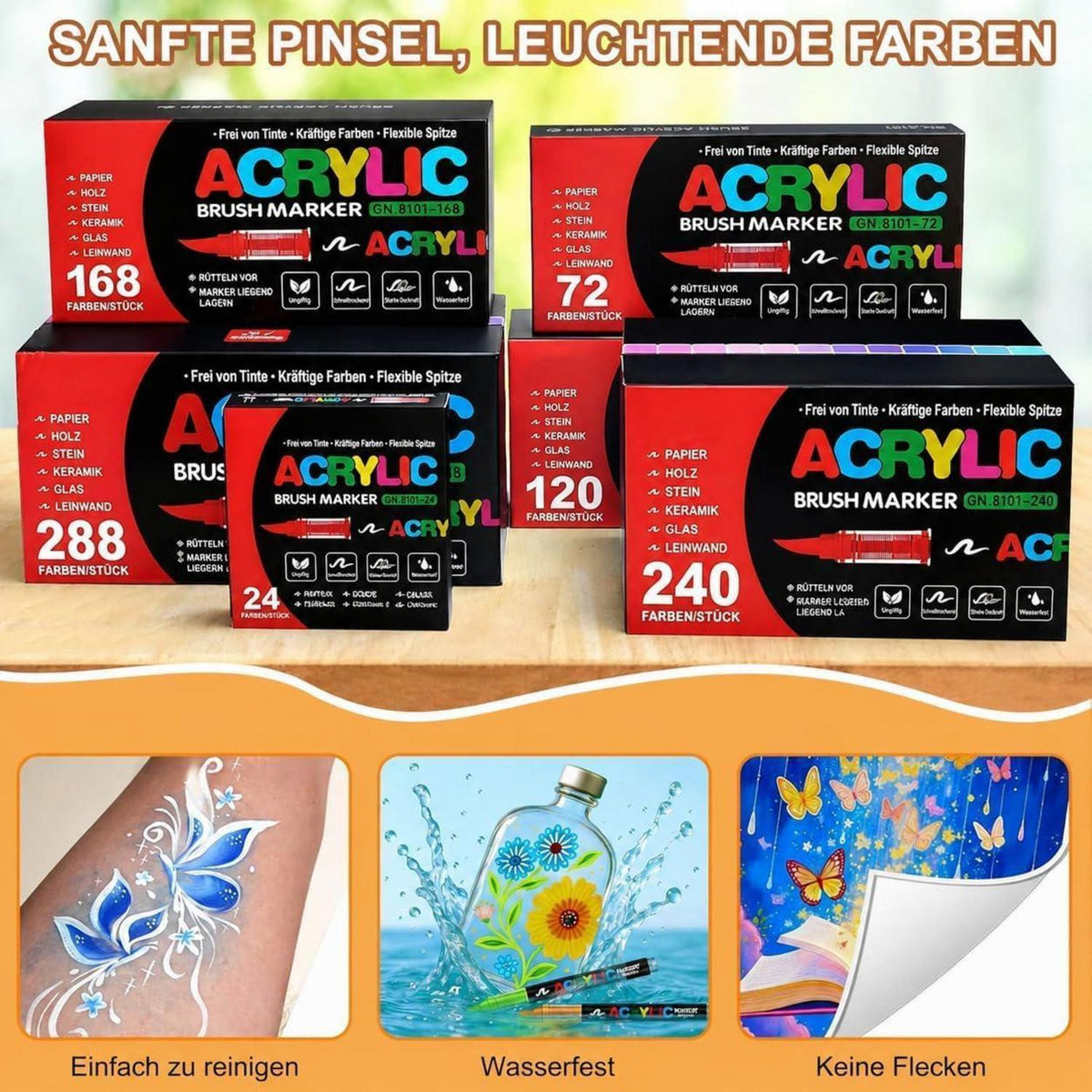 Acrylstifte Set 240 Farben – Pinselspitze für Steine, Glas & mehr