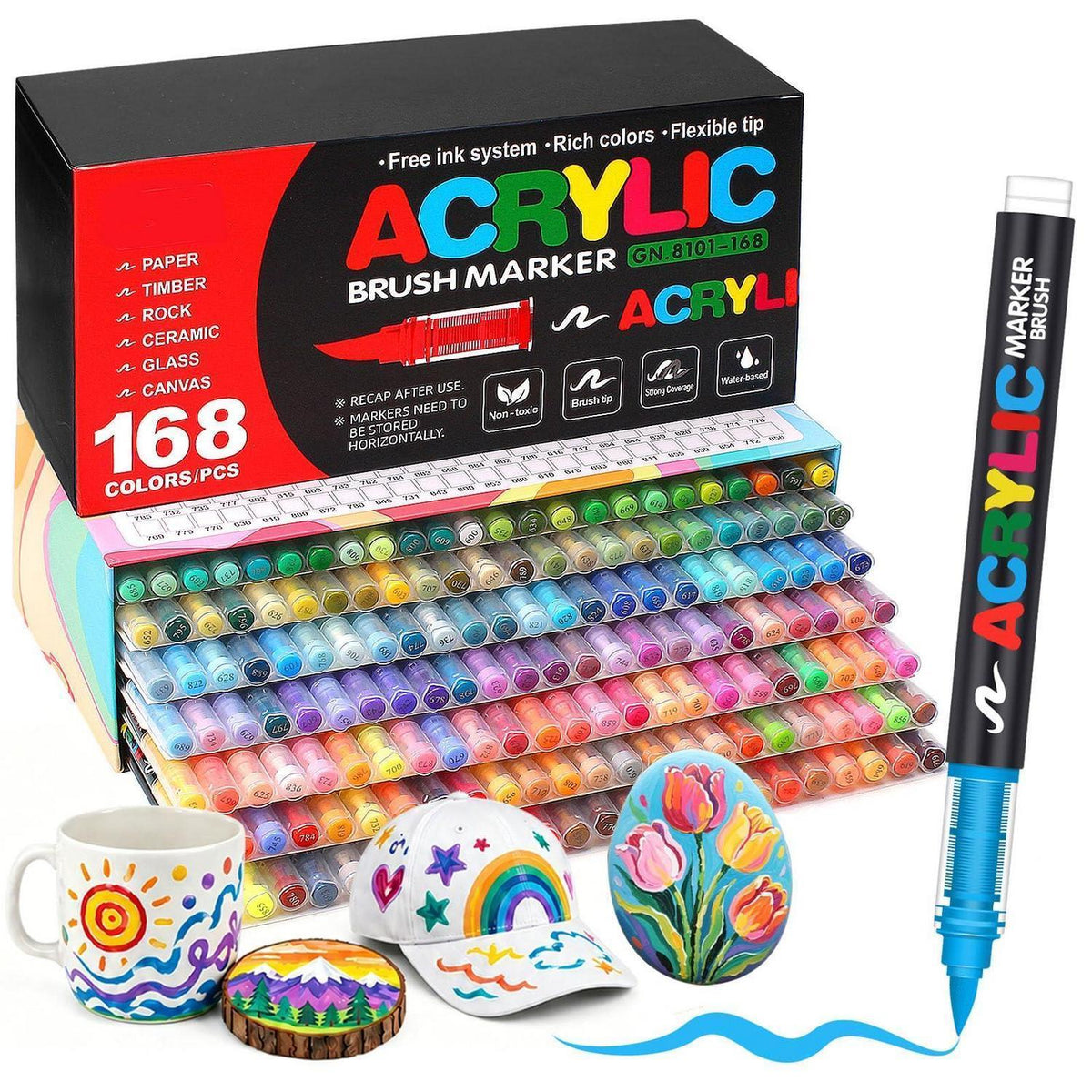 Acrylstifte Set 168 Farben – Pinselspitze für Steine, Glas & mehr
