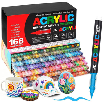 Acrylstifte Set 168 Farben – Pinselspitze für Steine, Glas & mehr
