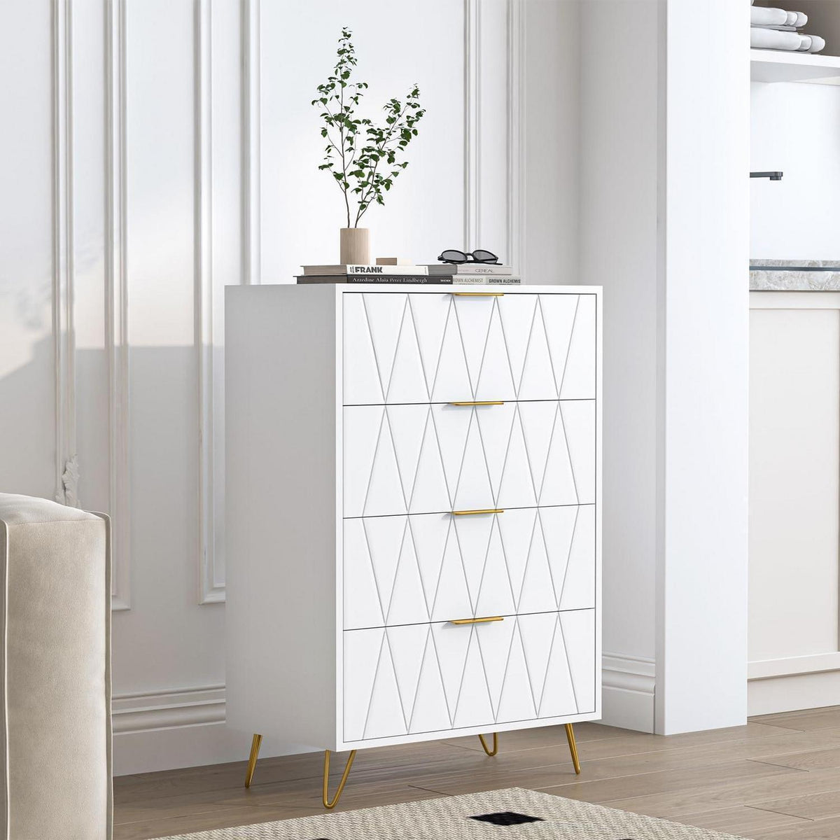 Weiße Kommode mit 4 Schubladen – Schlafzimmer & Wohnzimmer