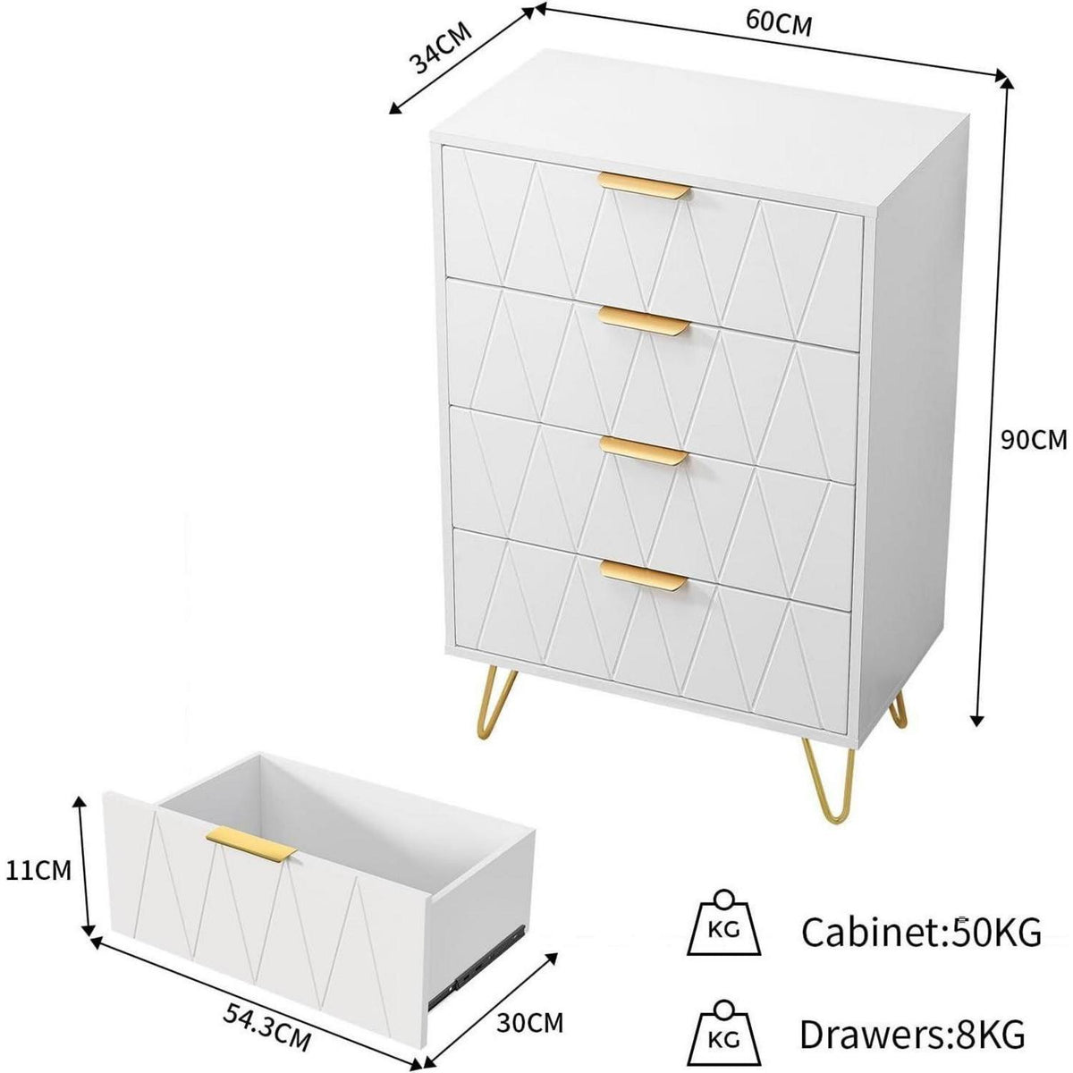 Weiße Kommode mit 4 Schubladen – Schlafzimmer & Wohnzimmer