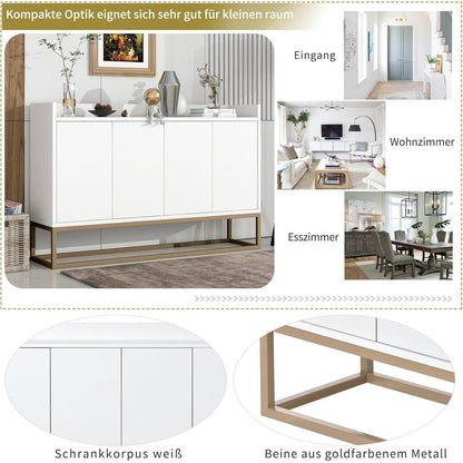 Weißes Sideboard mit 4 Türen & Metallbeinen – 120x30x80 cm