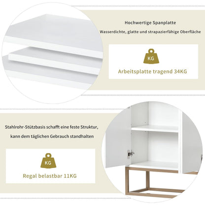 Weißes Sideboard mit 4 Türen & Metallbeinen – 120x30x80 cm