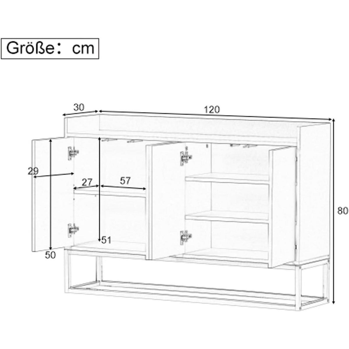 Blaues Sideboard mit 4 Türen & verstellbaren Regalen (120x30x80cm)