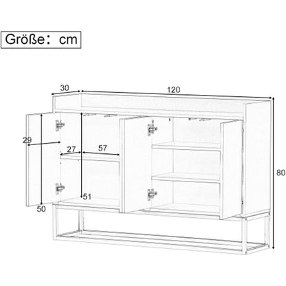 Blaues Sideboard mit 4 Türen & verstellbaren Regalen (120x30x80cm)