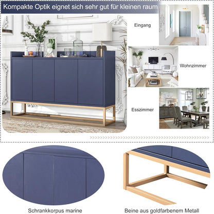 Blaues Sideboard mit 4 Türen & verstellbaren Regalen (120x30x80cm)