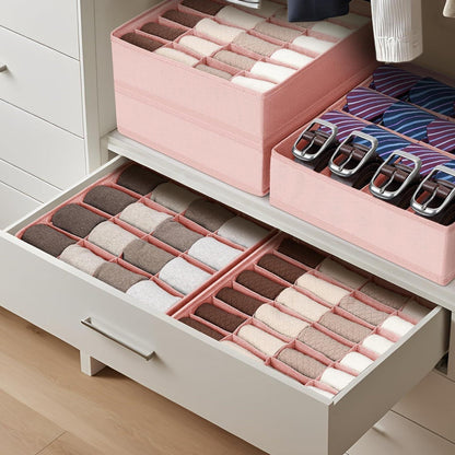 Aufbewahrungsboxen 4er Set, 24 Fächer, faltbar, rosa