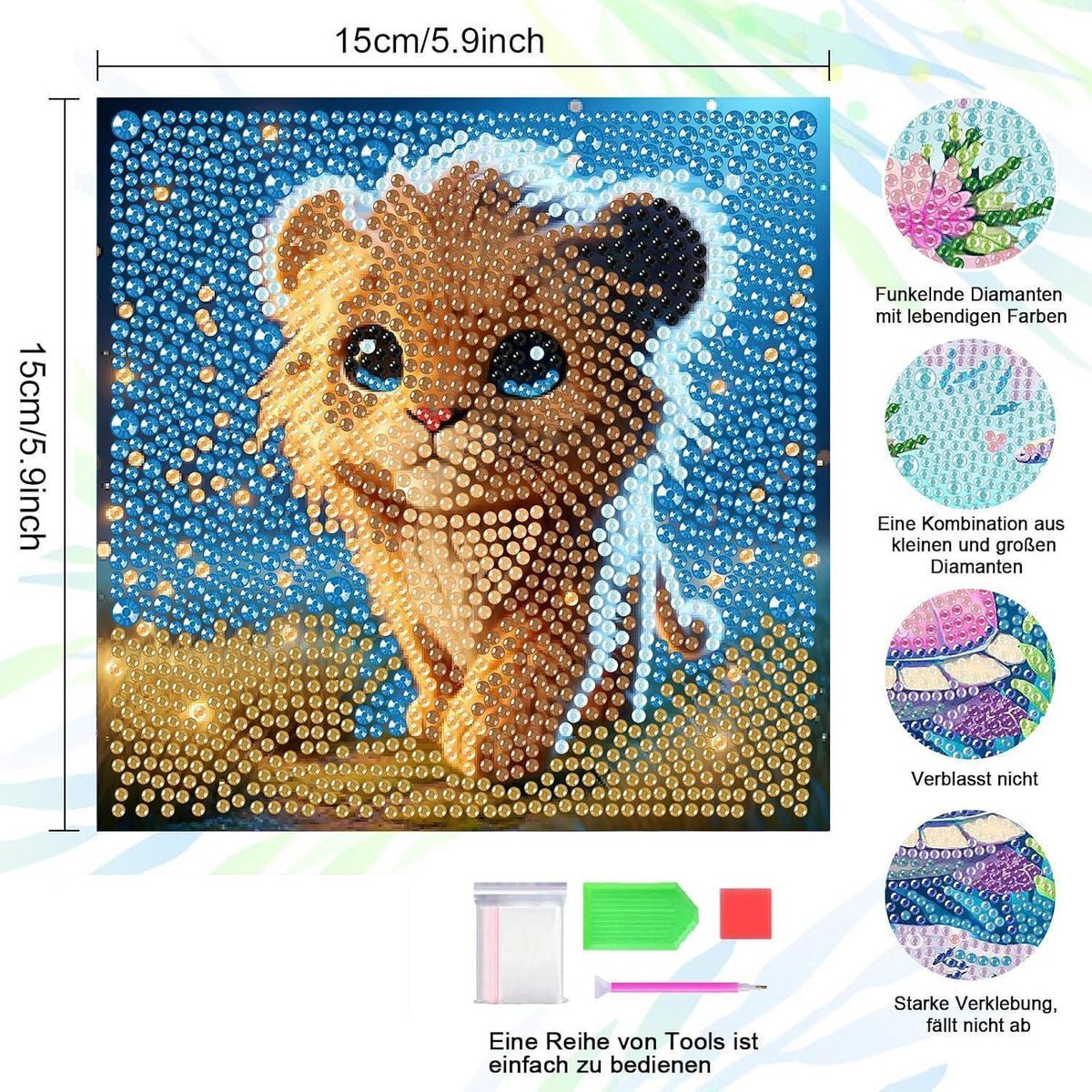 Diamant Painting Kinder Set – 4 Tiere Mosaik Bilder DIY