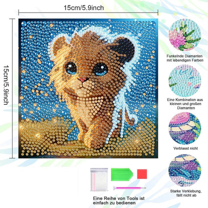 Diamant Painting Kinder Set – 4 Tiere Mosaik Bilder DIY