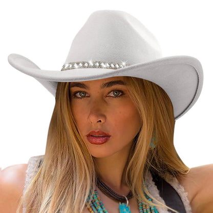 Cowboyhut Damen Herren Glitzer Strass Krempe Filz Fedora