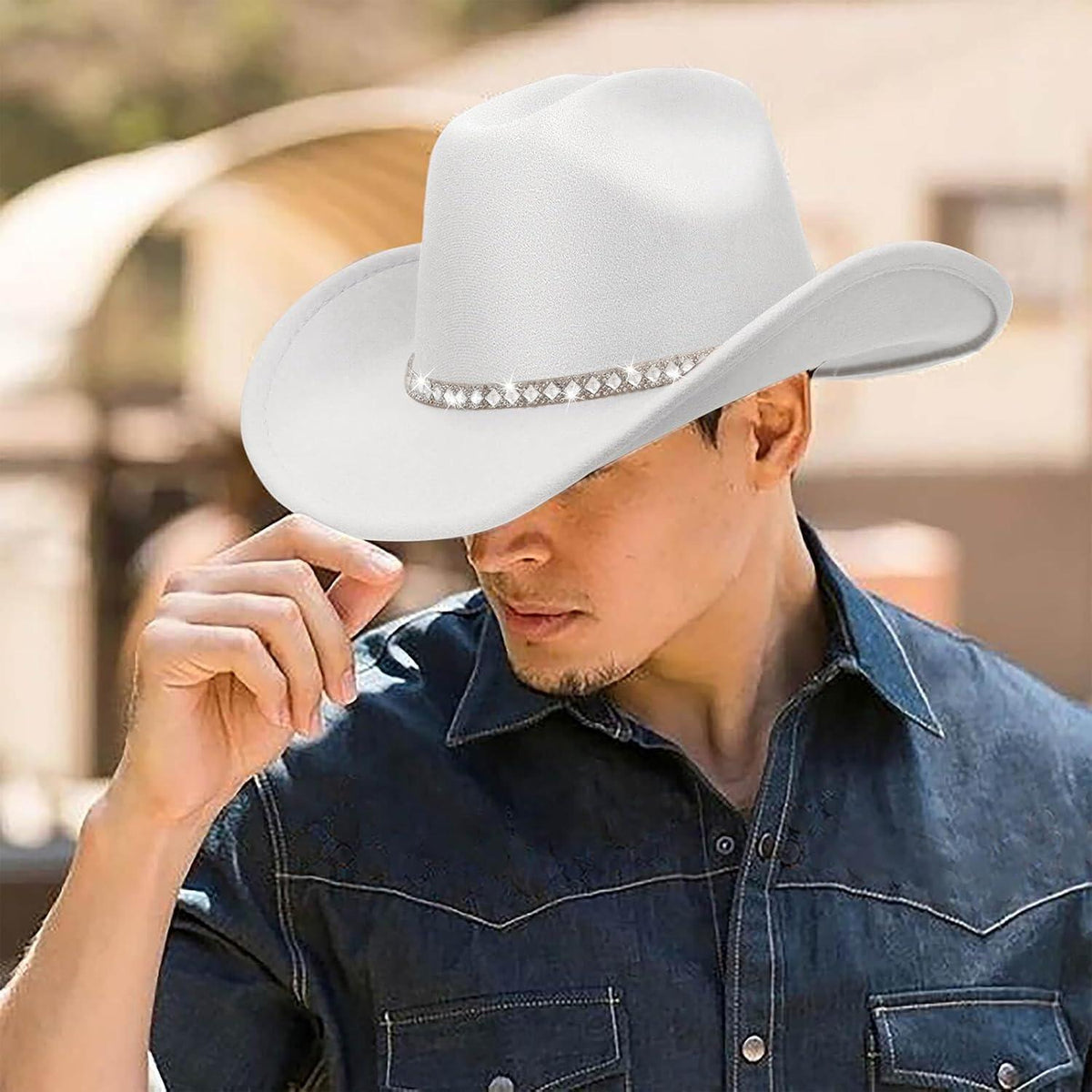 Cowboyhut Damen Herren Glitzer Strass Krempe Filz Fedora