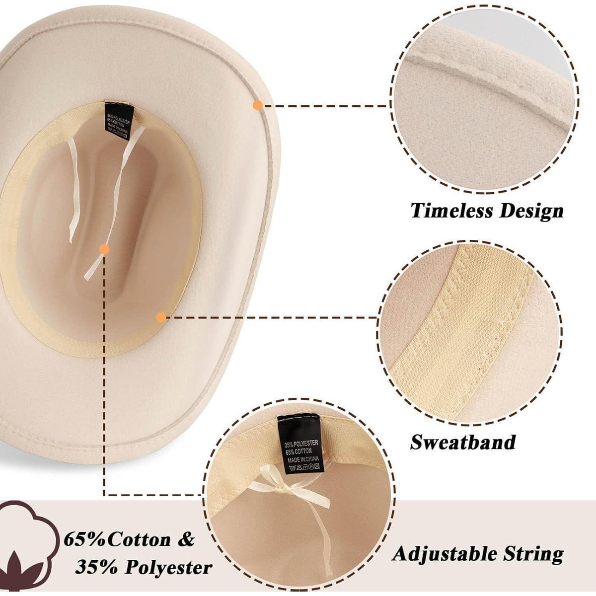 Cowboyhut Damen Herren Glitzer Strass Krempe Filz Fedora Beige