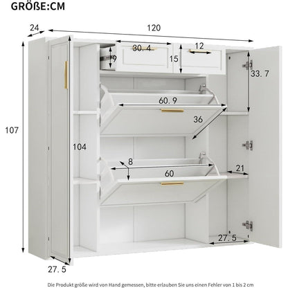 Moderner Schuhschrank mit Kippfächern & Schubladen (120x24x107)