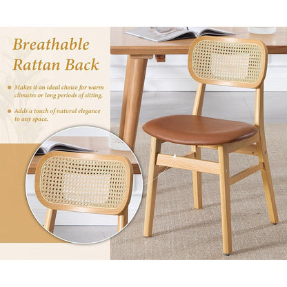 Esszimmerstühle 2er Set Rattan Braun in Lederoptik
