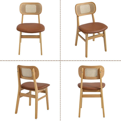 Esszimmerstühle 2er Set Rattan Braun in Lederoptik