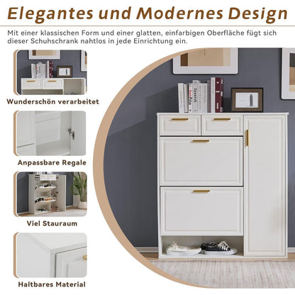 Schuhschrank mit Kippfächern & Schubladen – Weiß