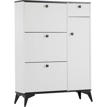 Schmaler Schuhschrank mit Klappen & Schublade – Weiß