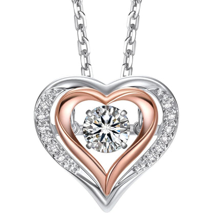 MomentWish Halskette Herz 925 Silber Moissanit 0,5 Karat Rosegold Geschenk