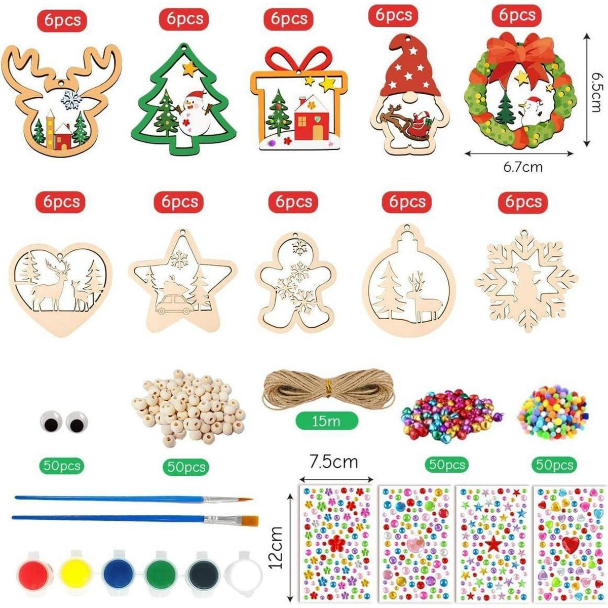 Weihnachts Bastelset Kinder – 60 Holzanhänger mit Zubehör