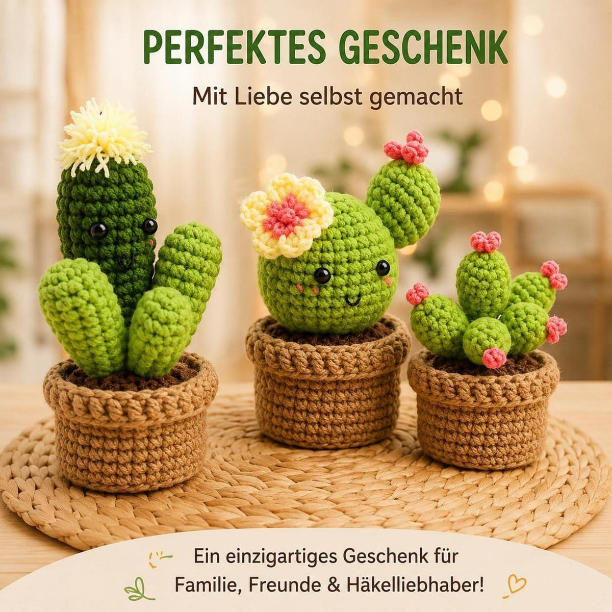 Häkelset für Anfänger: 3 Kakteen Amigurumi mit Anleitung