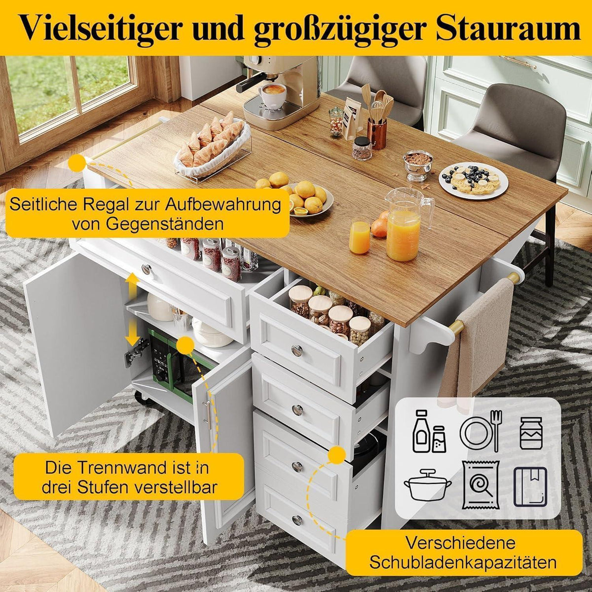 Kücheninsel weiß – Multifunktionale Servierwagen mit Stauraum