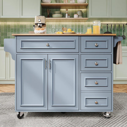 Kücheninsel 110x45cm – Vintage Servierwagen mit Stauraum, Blau