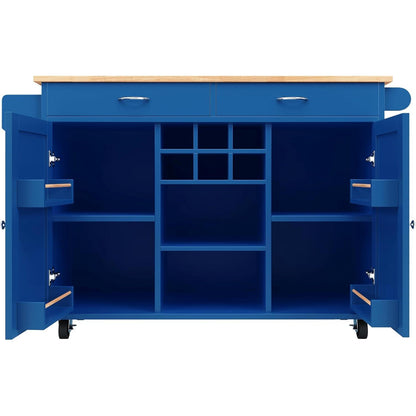 Kücheninsel mit Stauraum & Rollen – Blau (102x45x92cm)